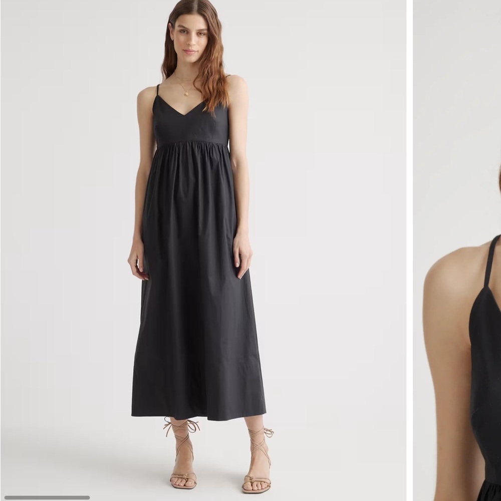 Quince Women's Black Organic Cotton Sleeveless Maxi Dress sz S NWT Pockets